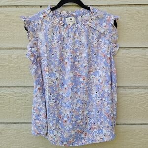 Betsey's Boutique Shop periwinkle and pink floral blouse XL